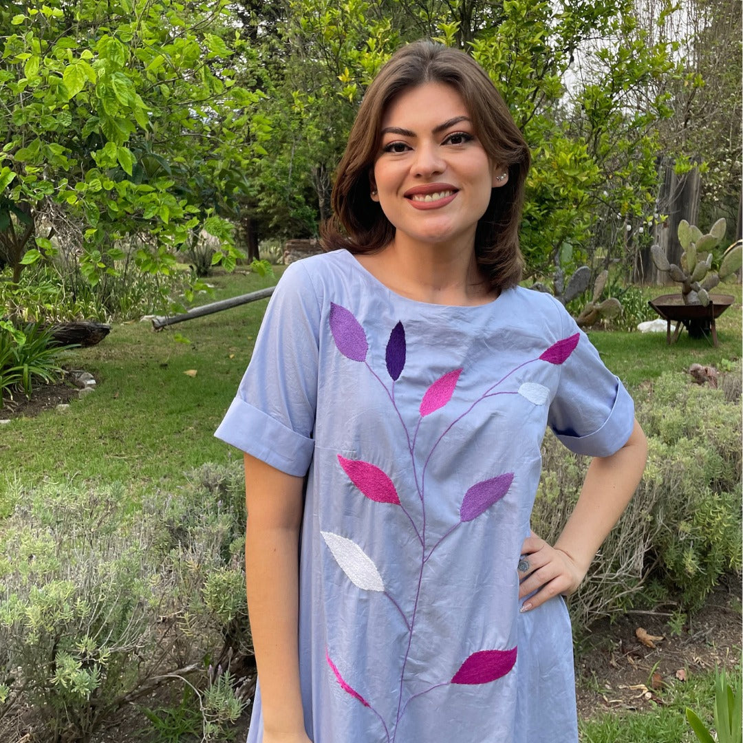 Vestido algodón popelina hojas