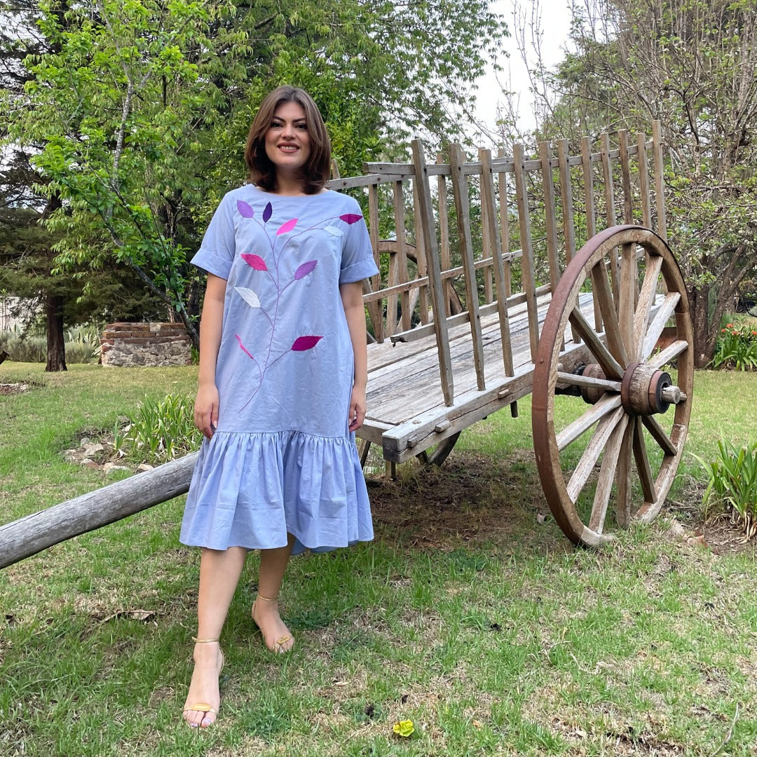Vestido algodón popelina hojas