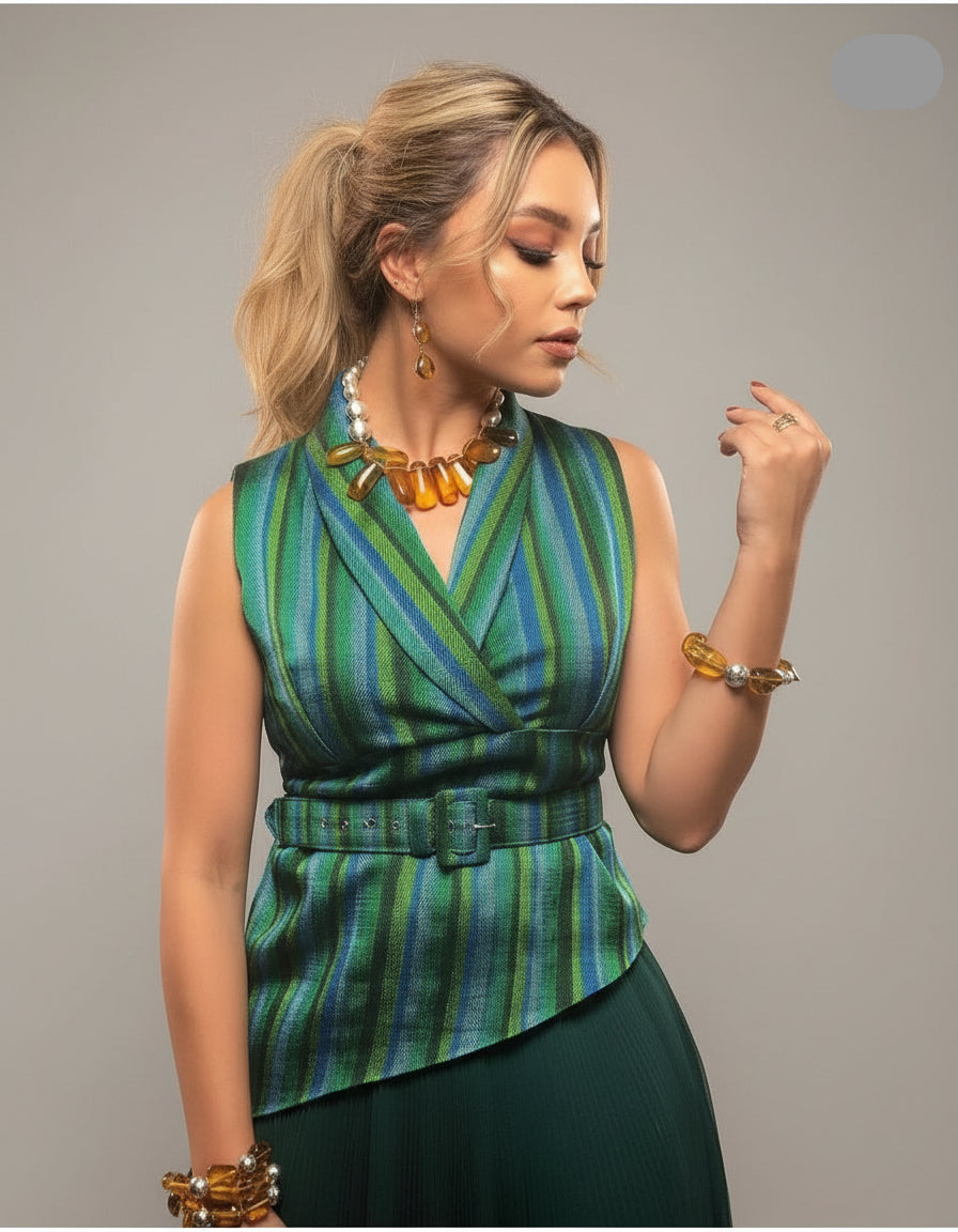 Blusa Chiapas Telar de Pedal con Cinturón