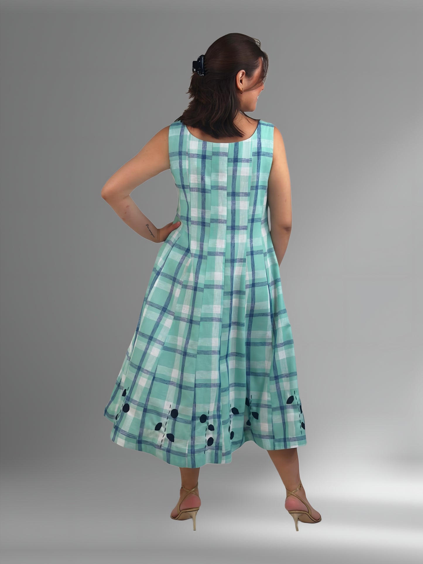 Vestido cuchillas estampado de lino