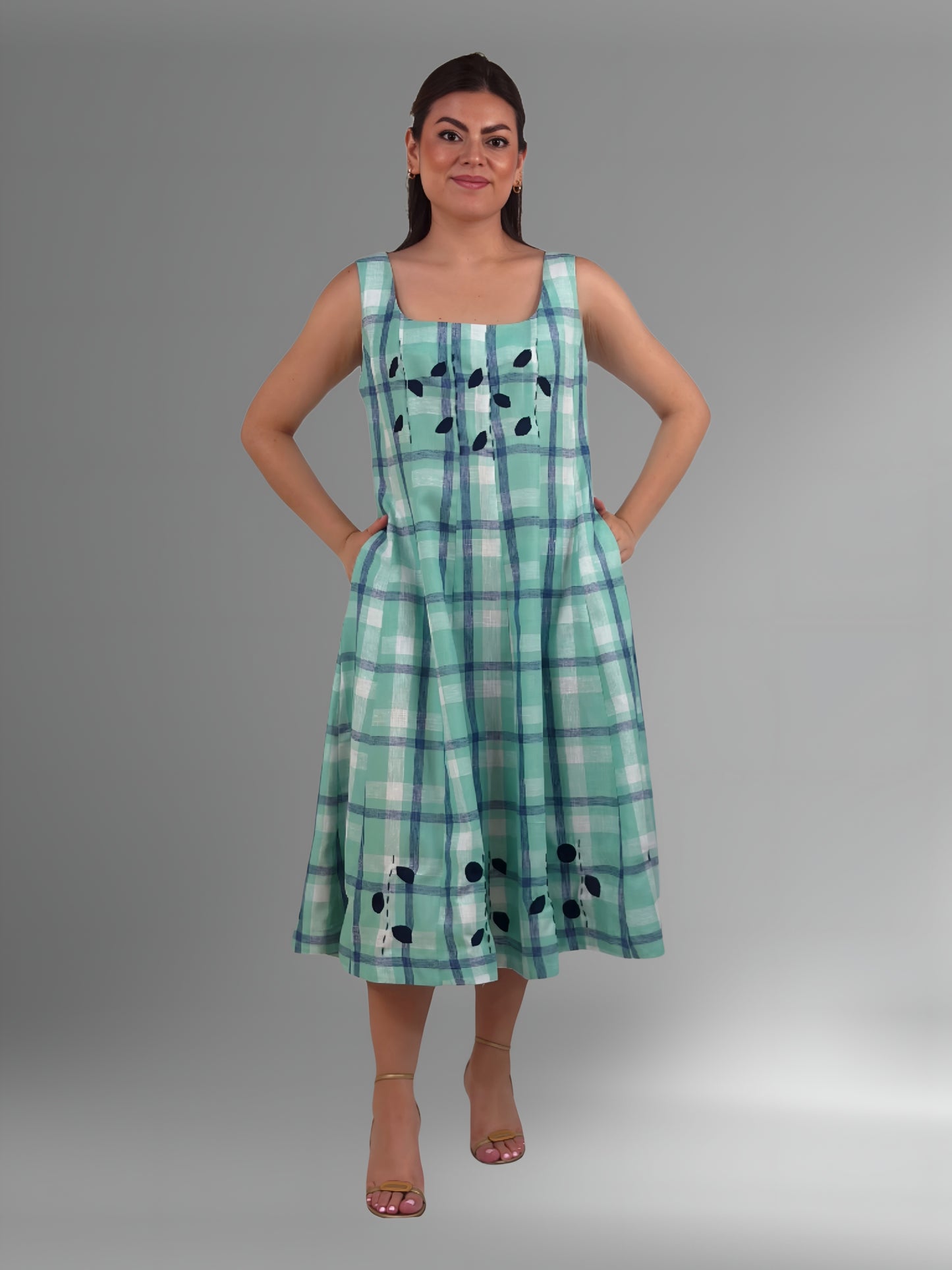 Vestido cuchillas estampado de lino
