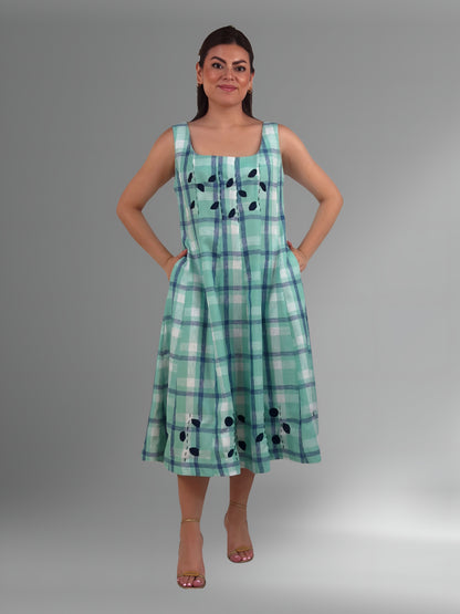 Vestido cuchillas estampado de lino