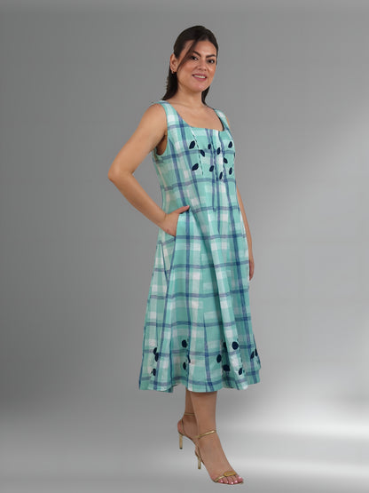 Vestido cuchillas estampado de lino